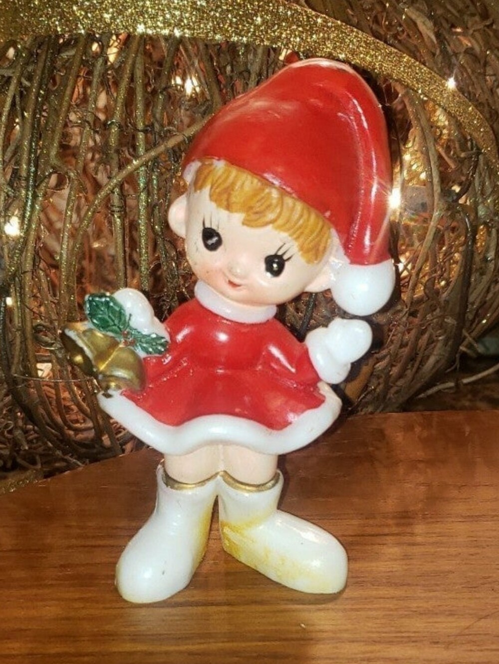 Vintage Mid-Century Wax Christmas Pixie Figurine - Picture 1 of 9